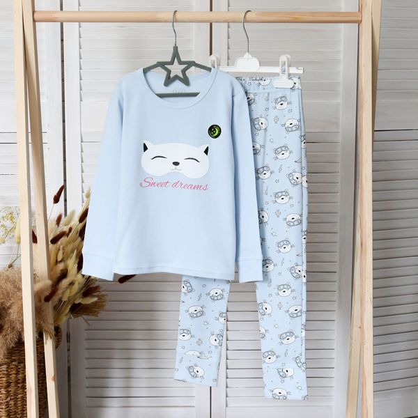 Pajamas for girls Flamingo, color: Light blue, size: 122, sku 247-102