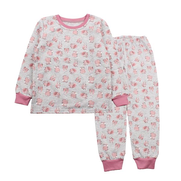 Flamingo print pajamas for girls Dark gray, size: 128, sku 329-307
