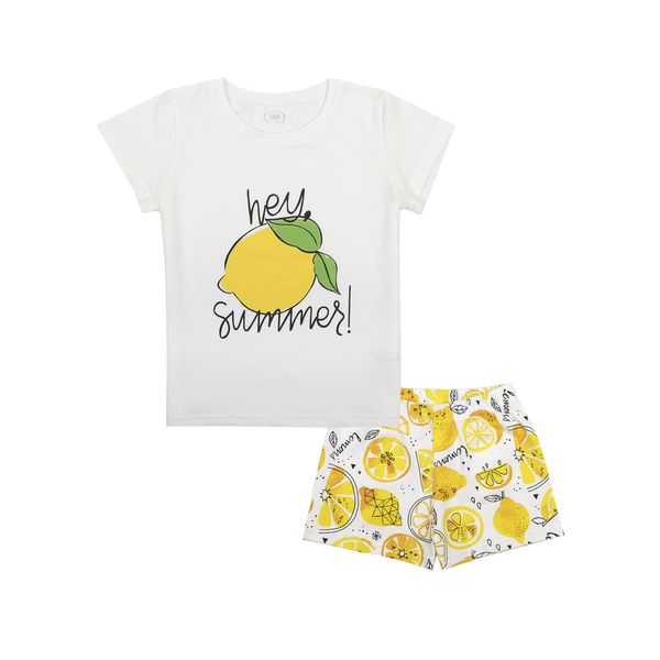 Комплект для девочек Фламинго с лимонным принтом Молочный, размер: 98, арт. 287-420 287-420 фото