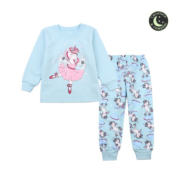 Flamingo print pajamas for girls Light blue, size: 98, sku 329-328