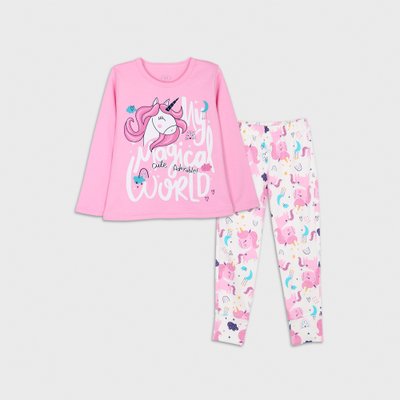 Flamingo print pajamas for girls, color: Pink, size: 116, sku 245-086