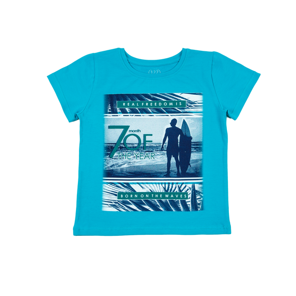 T-shirt for boys Flamingo, color: Turquoise, size: 134, sku 773-416