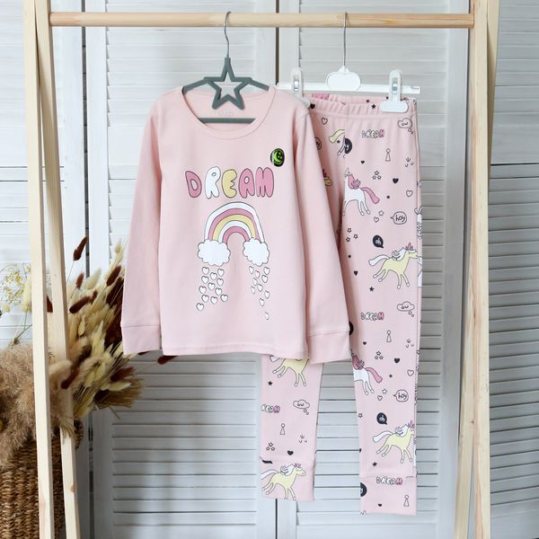 Pajamas for girls Flamingo, color: Powder, size: 134, sku 247-102